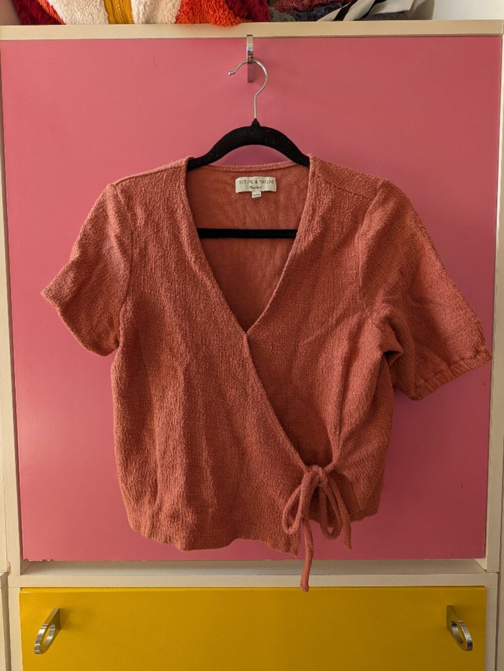 Madewell Texture & Thread Tie Front Crop Top Puff Sleeve Size Small